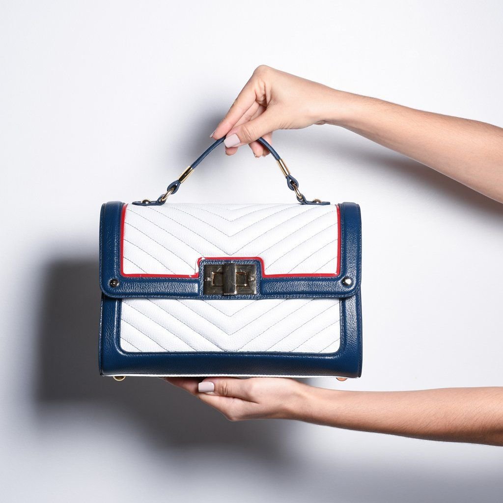 Bolsa Satchel Branco Azul Marinho Estelar Vermelho Tulipa