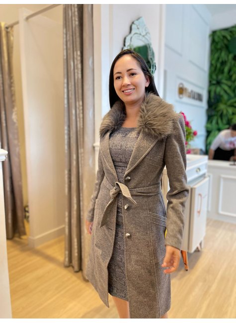 Casaco Lã Batida Nervuras gola de Pelo Removível Malise