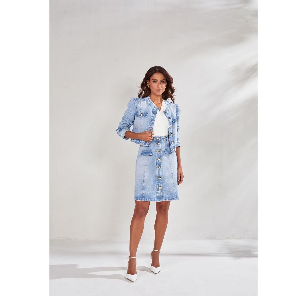 SAIA EVASE JEANS COM BOTÕES TITANIUM Azul Claro