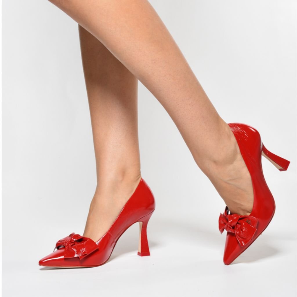 Scarpin salto Taça vermelho com Laço Jorge Bischoff