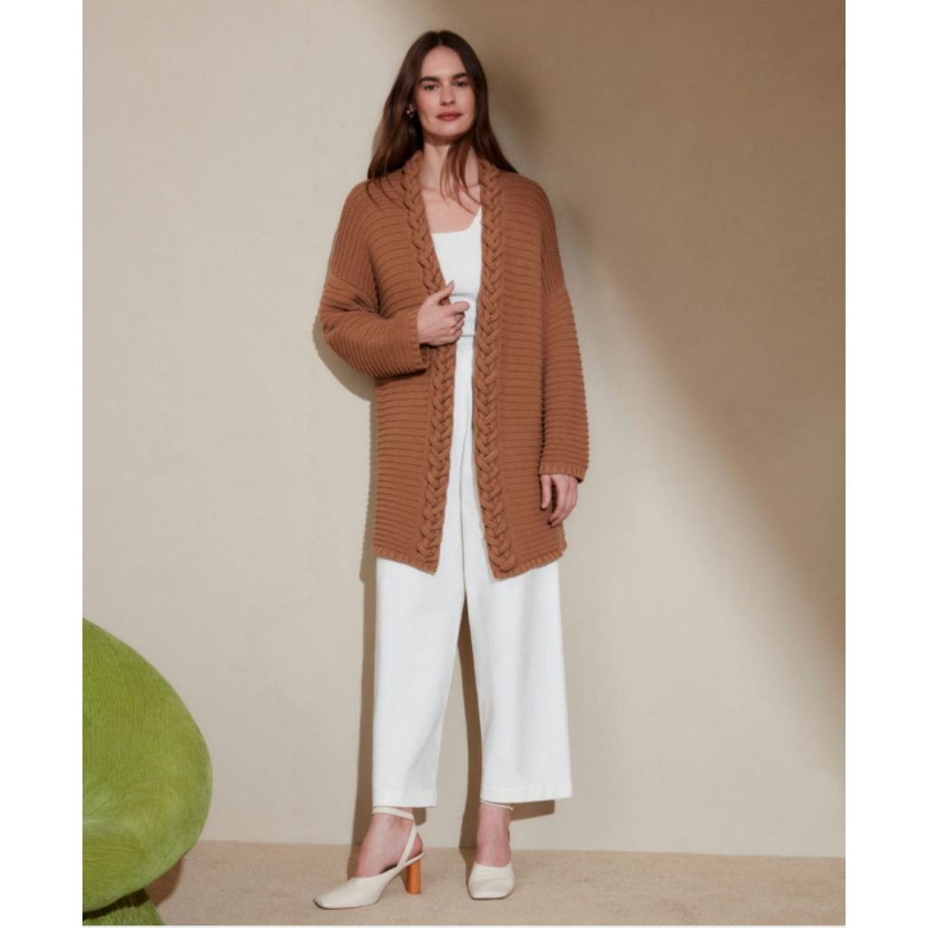 caramel コート 18m Casaco Tricô Trança alto Relevo Anselmi