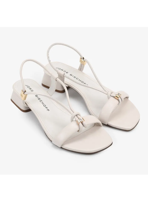 Sandália Salto Bloco Baixo Tiras Couro Jorge Bischoff Branco