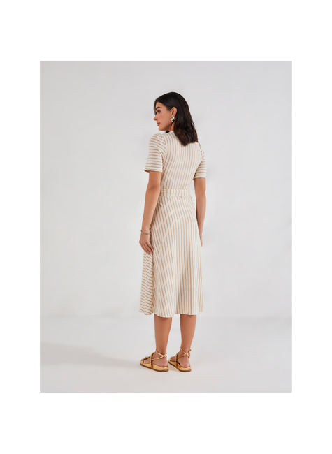 Vestido Malha Listrada Titanium Bege