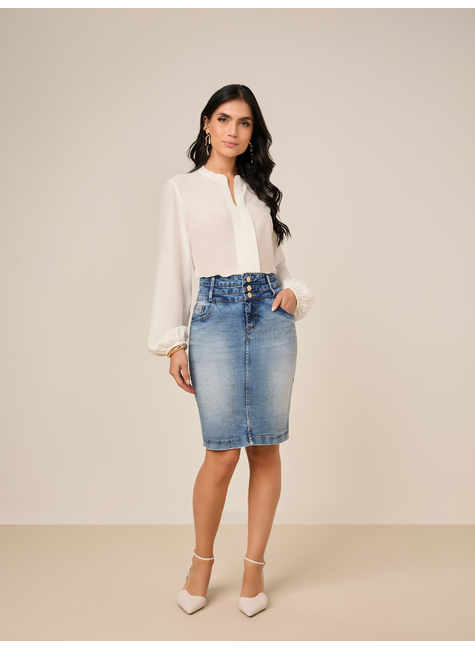 Saia Tradicional Cós Jeans Titanium Jeans Claro