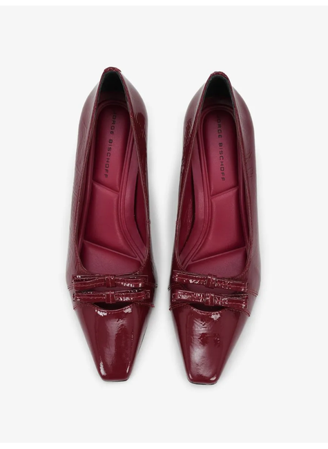 Scarpin Vermelho Dark Cherry Laços Couro Verniz Vinho