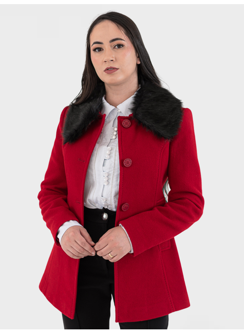 Casaco Vermelho Casaco De LÃ£ Feminino Curto Casaco 3/4 Classico