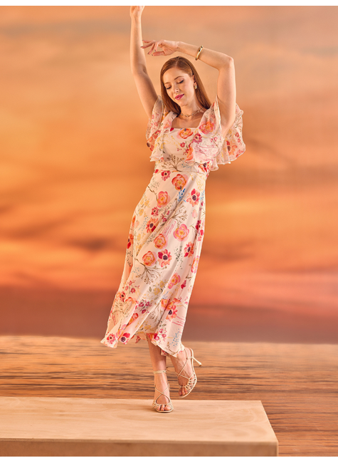 Vestido Chiffon Estampado Laura Rosa Estampado