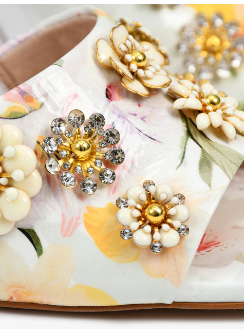 162サイコフラワー Tamanco Florescer Salto Bloco Couro Exclusivo Jorge Bischoff Floral