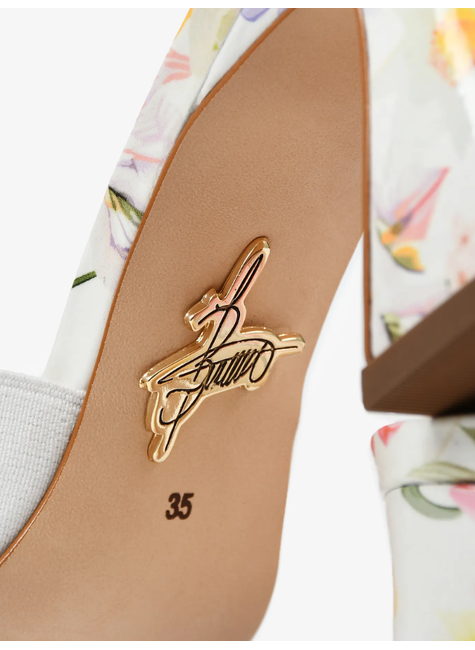 Tamanco Florescer Salto Bloco Couro Exclusivo Jorge Bischoff Floral