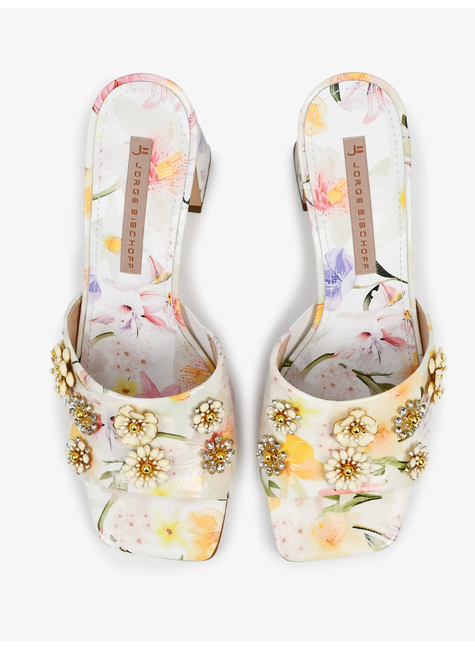 Tamanco Florescer Salto Bloco Couro Exclusivo Jorge Bischoff Floral
