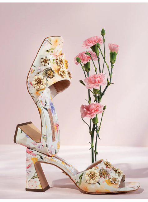 Tamanco Florescer Salto Bloco Couro Exclusivo Jorge Bischoff Floral