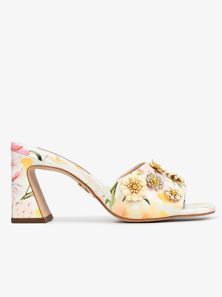 Tamanco Florescer Salto Bloco Couro Exclusivo Jorge Bischoff Floral