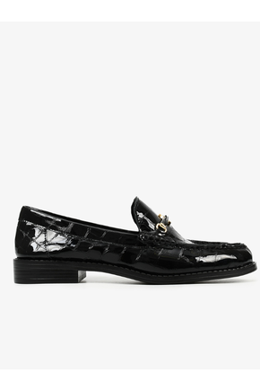Loafer Preto Branco Tecido Tweed - Preto