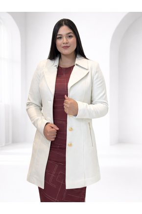 Casaco 7/8 Velour Pespontos com Ziper Bolso Malise Off White