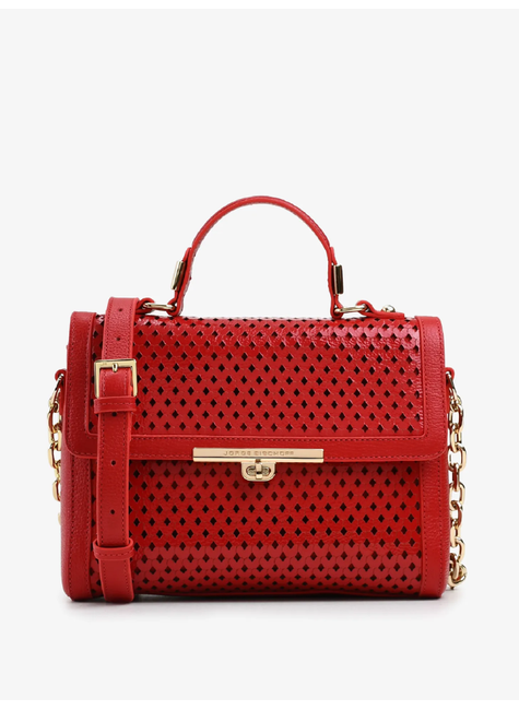 Bolsa Satchel Duas Alças Vermelho Cereja Couro Coração Jorge Bischoff